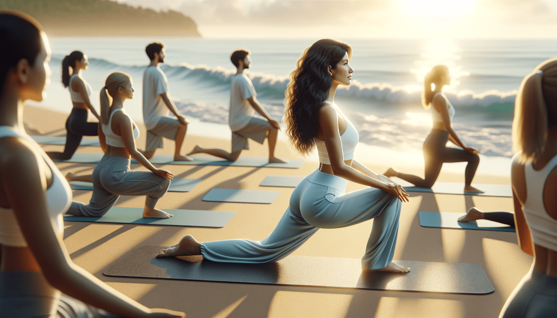 image-of-a-female-yoga-instructor-leading-a-sunrise-yoga-session-on-a-beach.-The-instructor-is-a-Middle-Eastern-woman-in-her-late-20s